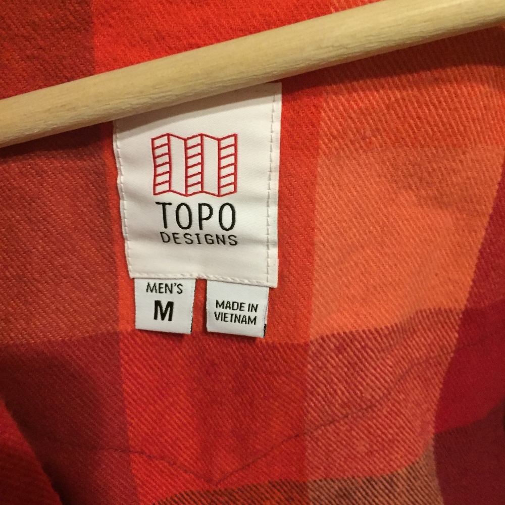 Topo Designs maroon and red plaid work shirt